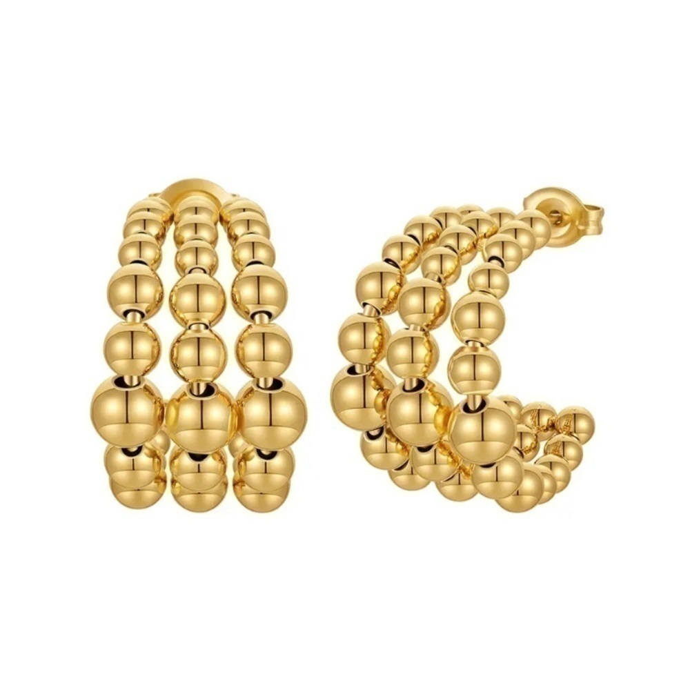 NEW - Gold Beads‎ Hoop Earrings Mew